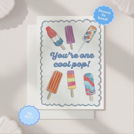 One Cool Pop Dad Greeting Card | 5.5x6.5 Inch | Blank Inside Greeting Card | Dad's Birthday Greeting Card | Father's Day Greeting Card