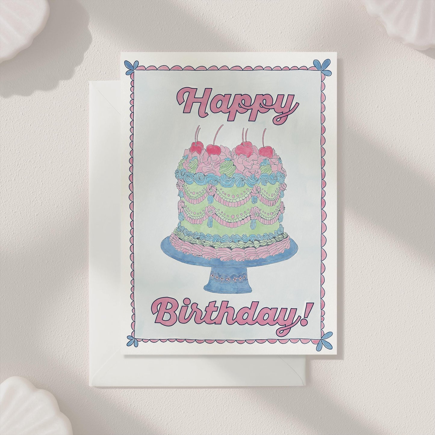 Happy Birthday Greeting Card | 5.5x6.5 Inch | Blank Inside Greeting Card | Vintage Cake Card | Birthday Card
