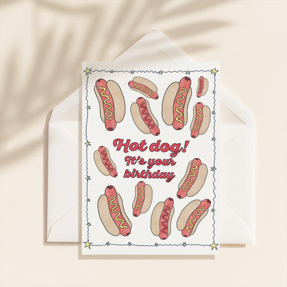 Happy Birthday Greeting Card | 5.5x6.5 Inch | Blank Inside Greeting Card | Hot Dog Stationary | Birthday Card | Hot Dog It's Your Birthday!