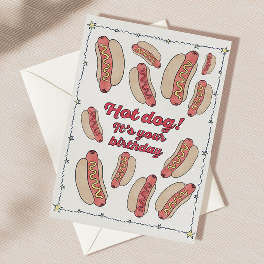 Happy Birthday Greeting Card | 5.5x6.5 Inch | Blank Inside Greeting Card | Hot Dog Stationary | Birthday Card | Hot Dog It's Your Birthday!