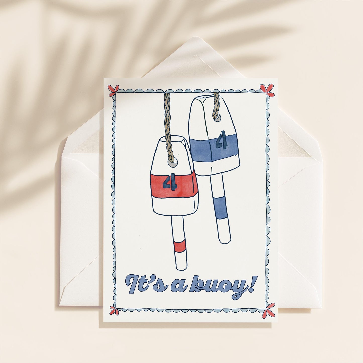 Hand Drawn It's A Buoy New Baby Greeting Card | 5.5x6.5 Inch | Blank Inside Greeting Card | Nautical Stationary | Baby Shower Card