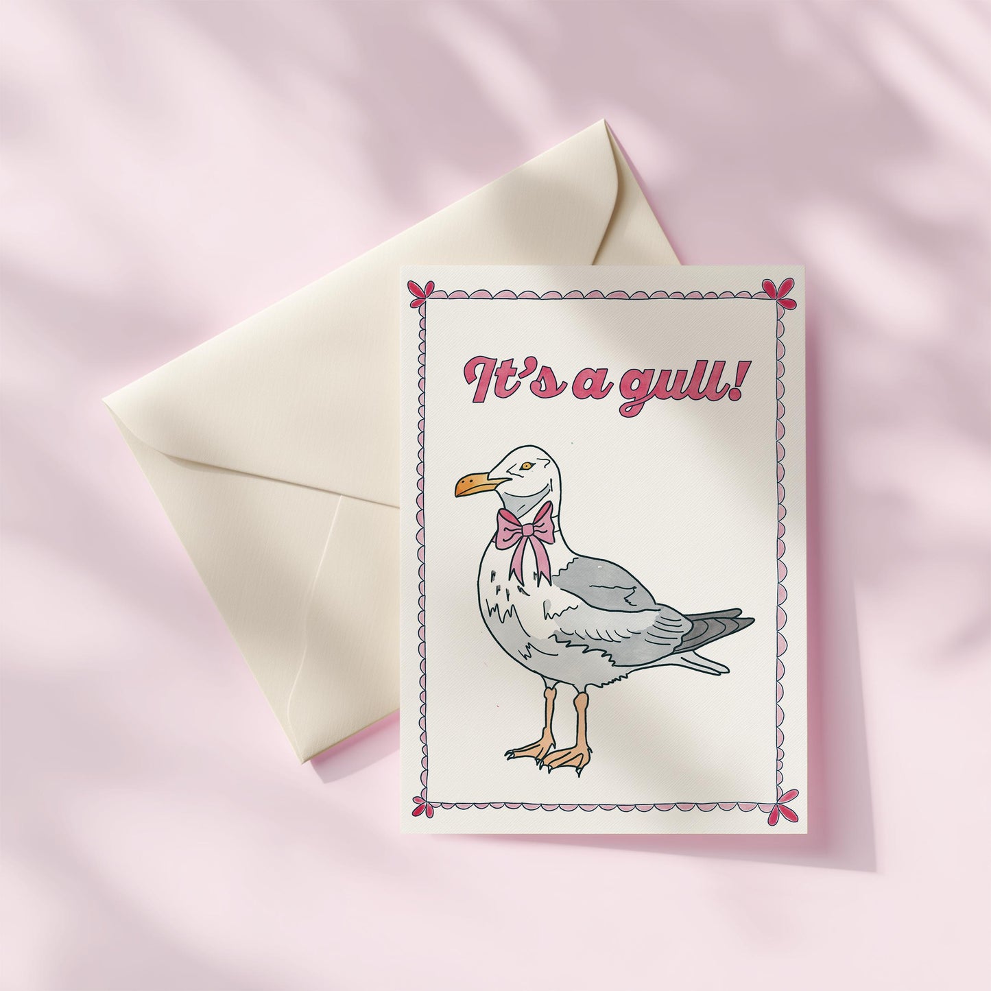 Hand Drawn It's A Gull New Baby Greeting Card | 5.5x6.5 Inch | Blank Inside Greeting Card | Nautical Stationary | Baby Shower Card