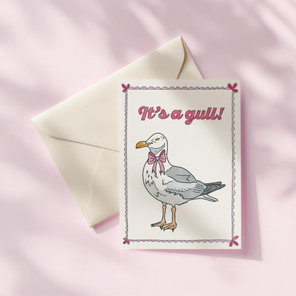 Hand Drawn It's A Gull New Baby Greeting Card | 5.5x6.5 Inch | Blank Inside Greeting Card | Nautical Stationary | Baby Shower Card