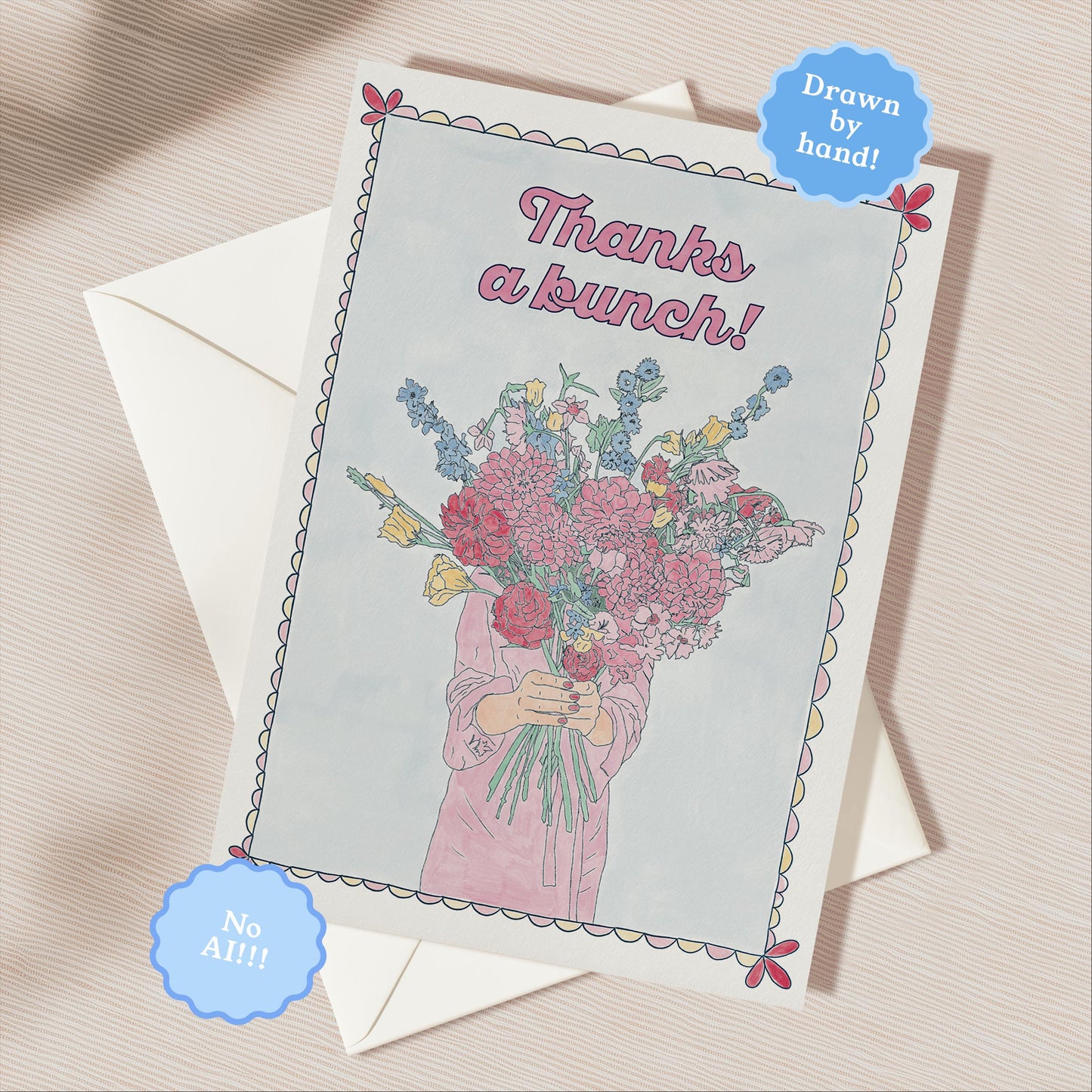 Flower Thank You Card | 5.5x6.5 Inch | Blank Inside Greeting Card | Thank You Greeting Card | Thanks A Bunch Greeting Card
