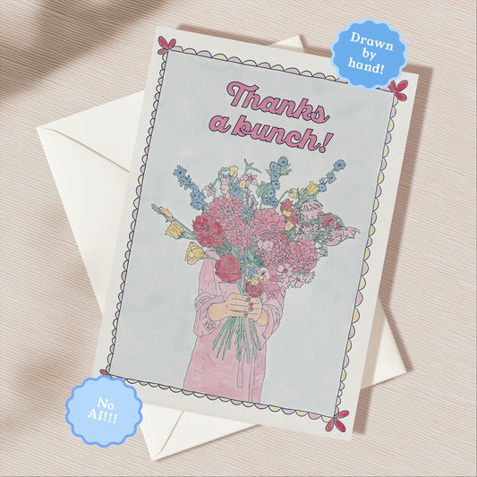 Flower Thank You Card | 5.5x6.5 Inch | Blank Inside Greeting Card | Thank You Greeting Card | Thanks A Bunch Greeting Card