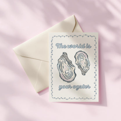 World is Your Oyster Greeting Card | 5.5x6.5 Inch | Blank Inside Greeting Card | Greeting Card for Graduation | Congrats Greeting Card