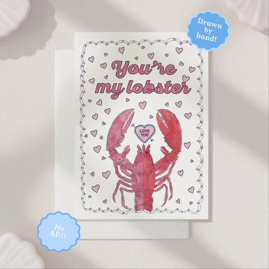 You're My Lobster Greeting Card | 5.5x6.5 Inch | Blank Inside Greeting Card | Girlfriend Card | Valentine's Day Card | Card for Husband